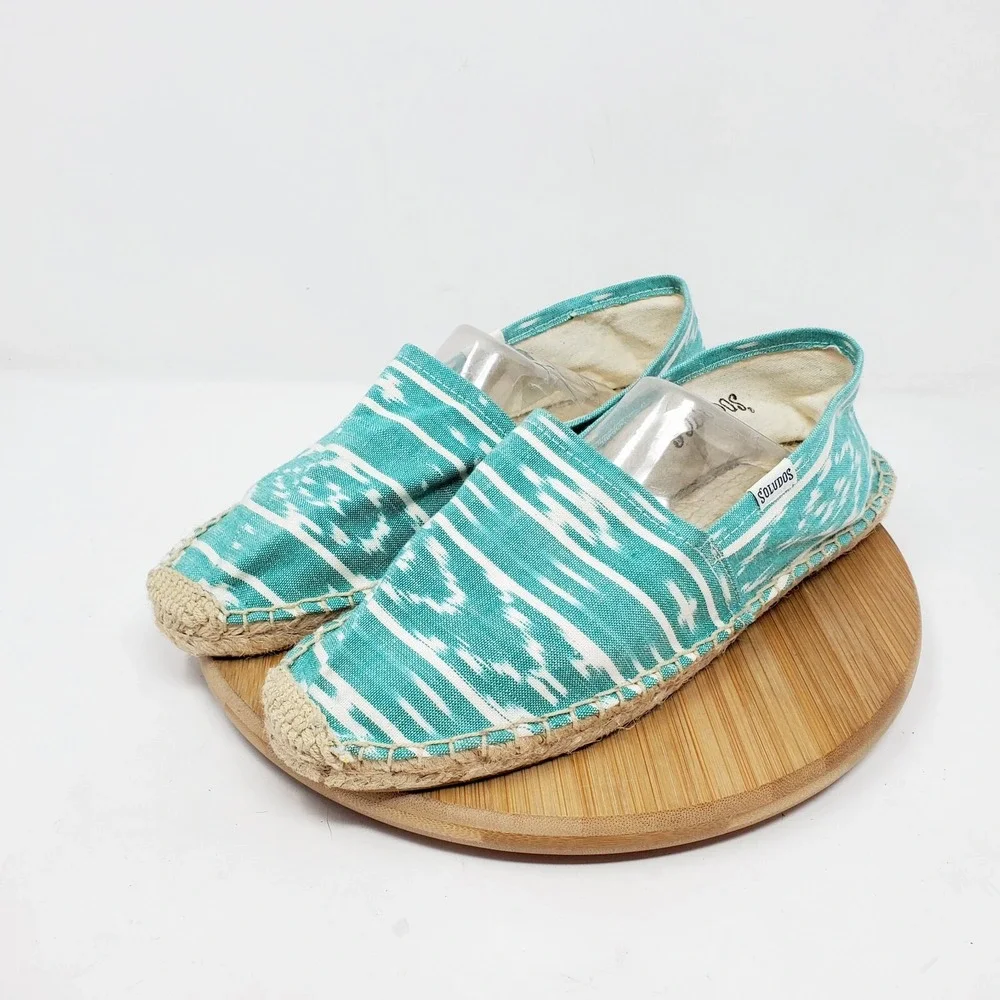 Soludos Espadrilles Womens 8.5 Blue Green Canvas Shoes Southwest Print Turquoise